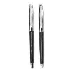 Parure de stylos roller et bille personnalisée élégante BALTIMORE Matières : PU Couleurs : noir cadeau entreprise pas cher