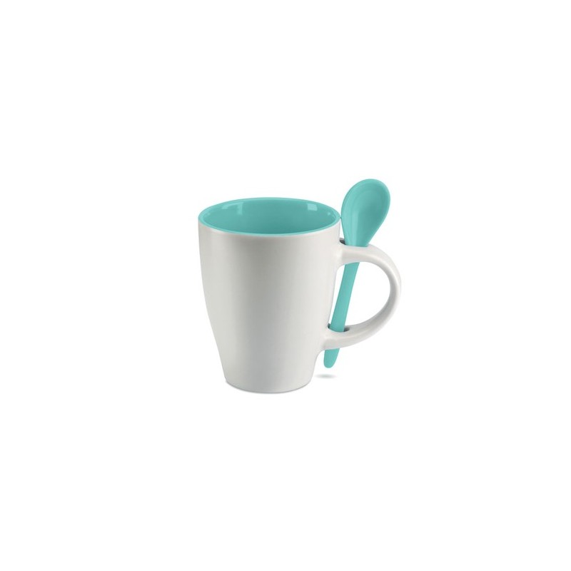 Mug DUAL personnalisé avec cuillère 250 ml Matières : grès Couleurs : bleu personnalisable avec votre logo