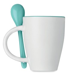 Mug DUAL personnalisé avec cuillère 250 ml Matières : grès Couleurs : bleu goodies publicitaire événementiel
