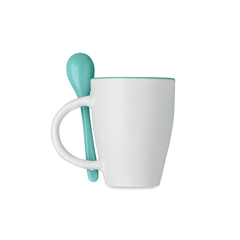 Mug DUAL personnalisé avec cuillère 250 ml Matières : grès Couleurs : bleu goodies publicitaire événementiel