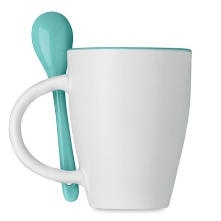 Mug DUAL personnalisé avec cuillère 250 ml Matières : grès Couleurs : bleu goodies publicitaire événementiel