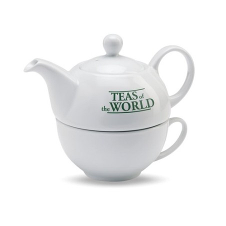 Théière et tasse personnalisées 400 ml - TEA TIME Matières : porcelaine Couleurs : blanc goodies publicitaire événementiel