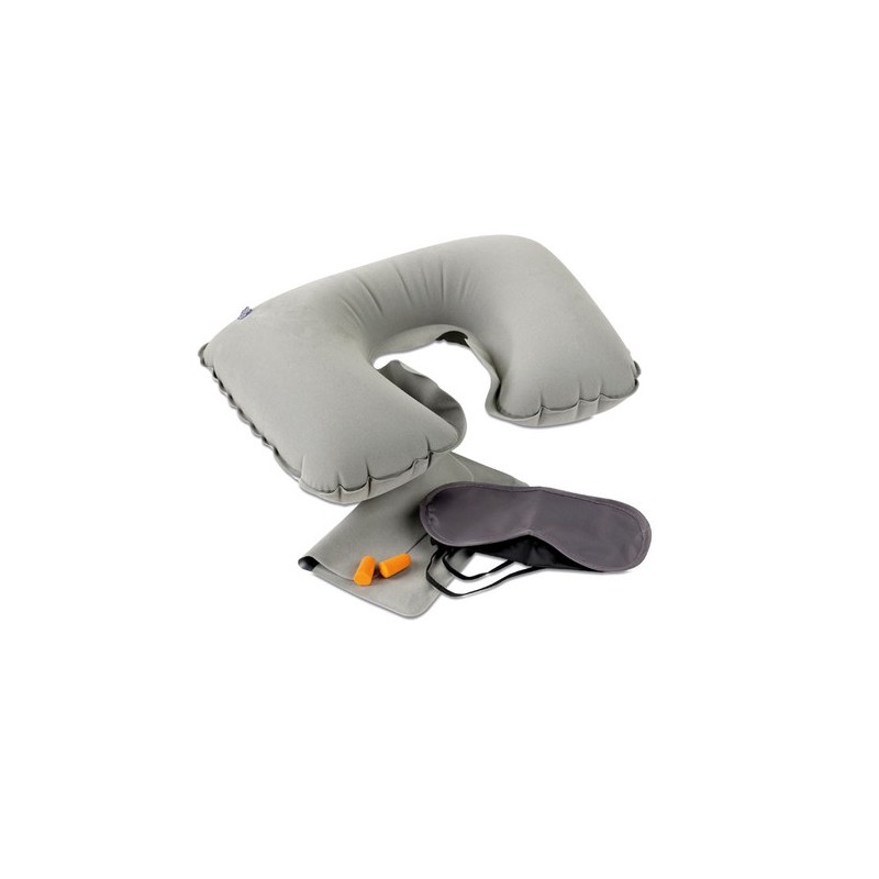 Set de Voyage Confortable Personnalisé avec Oreiller, Masque et Bouchons TRAVELPLUS Matières : PVC Couleurs : gris goodies publi