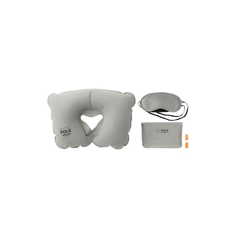 Set de Voyage Confortable Personnalisé avec Oreiller, Masque et Bouchons TRAVELPLUS Matières : PVC Couleurs : gris livraison exp
