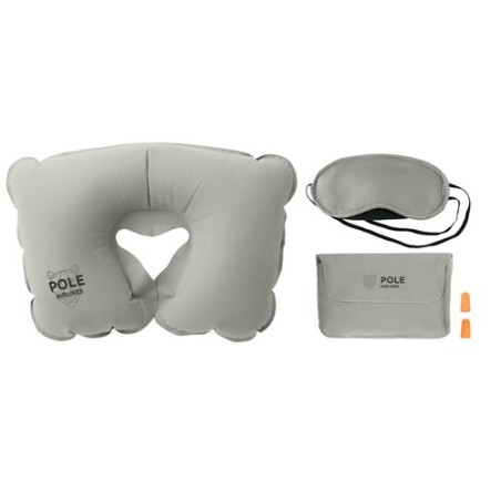 Set de Voyage Confortable Personnalisé avec Oreiller, Masque et Bouchons TRAVELPLUS Matières : PVC Couleurs : gris livraison exp