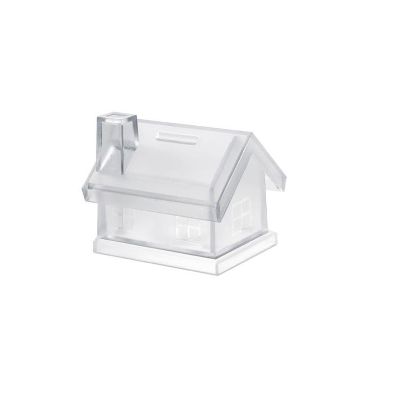 Tirelire maison en plastique personnalisée MYBANK Matières : polystyrène (PS) Couleurs : transparent