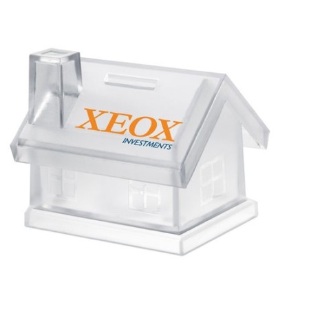 Tirelire maison en plastique personnalisée MYBANK Matières : polystyrène (PS) Couleurs : transparent cadeau entreprise pas cher