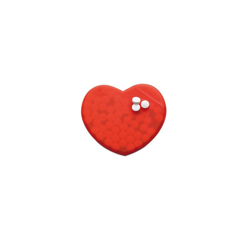 Boîte en Coeur Personnalisée Éco-responsable CORAMINT Matières : polypropylène (PP) Couleurs : rouge personnalisable avec votre 