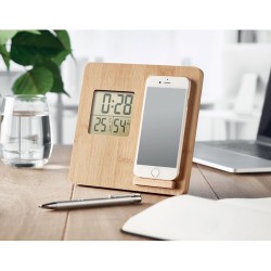 Station météo personnalisée en bambou - Décoration et chargeur FERREL Matières : bambou Couleurs : bois marquage laser ultra pré
