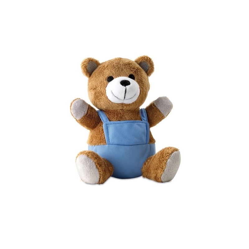 Ourson en peluche unique et personnalisé - Cadeau d'entreprise NICO Matières : PET Couleurs : bleu