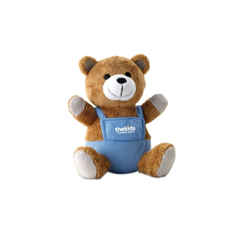 Ourson en peluche unique et personnalisé - Cadeau d'entreprise NICO Matières : PET Couleurs : bleu personnalisable avec votre lo