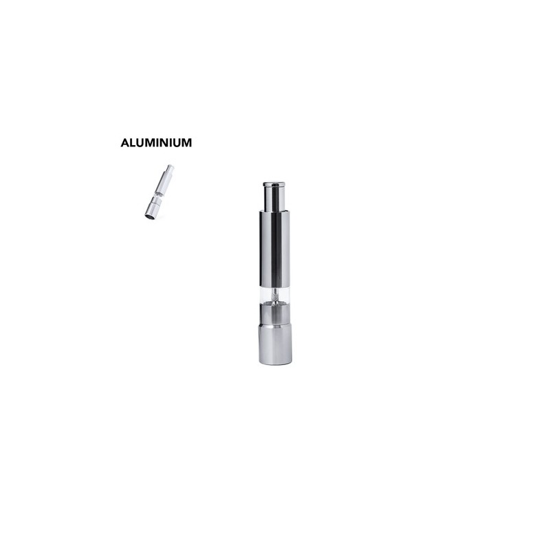 Moulin Publicitaire à Sel et Poivre Narsak Matières : aluminium Couleurs : argenté personnalisable avec votre logo