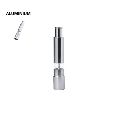Moulin Publicitaire à Sel et Poivre Narsak Matières : aluminium Couleurs : argenté personnalisable avec votre logo