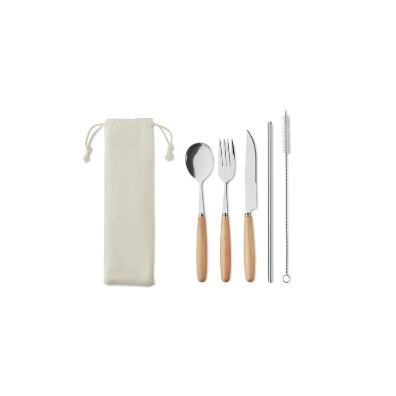 Couverts réutilisables en acier inoxydable personnalisés CUSTA SET Matières : acier inoxydable Couleurs : beige