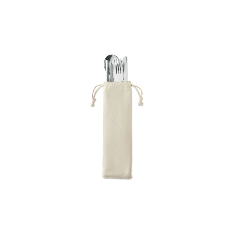 Couverts réutilisables en acier inoxydable personnalisés CUSTA SET Matières : acier inoxydable Couleurs : beige personnalisable 