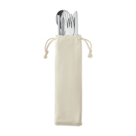 Couverts réutilisables en acier inoxydable personnalisés CUSTA SET Matières : acier inoxydable Couleurs : beige personnalisable 