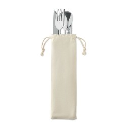 Couverts réutilisables en acier inoxydable personnalisés CUSTA SET Matières : acier inoxydable Couleurs : beige cadeau entrepris