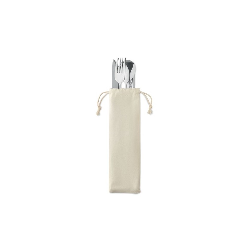 Couverts réutilisables en acier inoxydable personnalisés CUSTA SET Matières : acier inoxydable Couleurs : beige cadeau entrepris