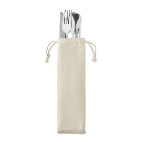 Couverts réutilisables en acier inoxydable personnalisés CUSTA SET Matières : acier inoxydable Couleurs : beige cadeau entrepris