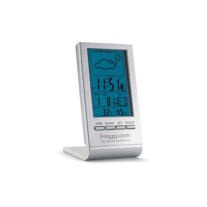 Station Météo Éco-responsable LCD Bleu - SKY Matières : ABS Couleurs : argenté personnalisable avec votre logo