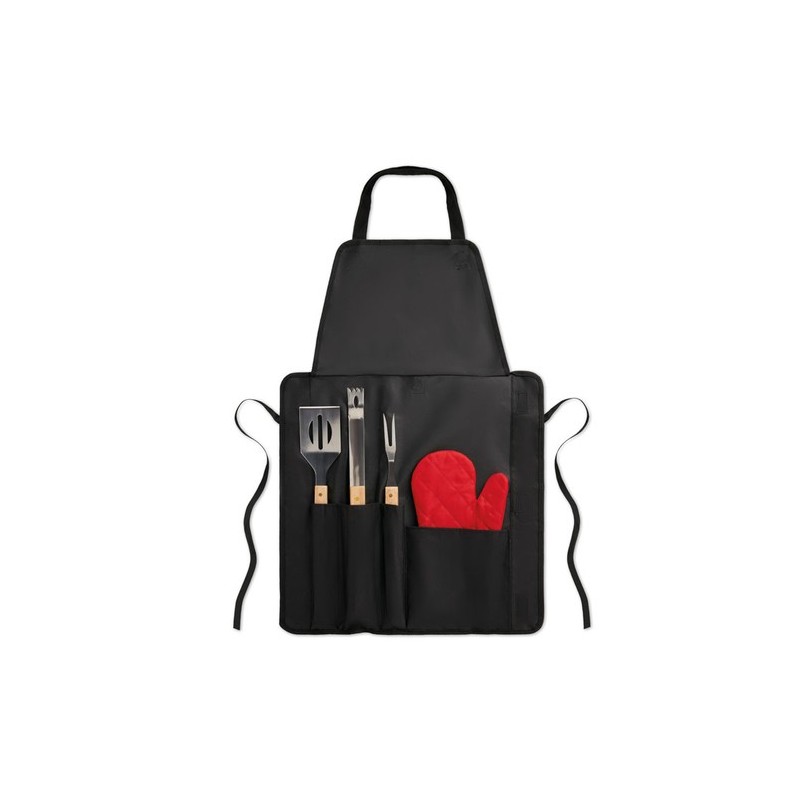 Tablier BBQ Personnalisé avec Gants et Outils - DONAU EAST Matières : PET Couleurs : noir