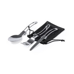 Set Pratique et Durable d'Ustensiles de Camping Sondic Matières : acier inoxydable Couleurs : noir goodies publicitaire événemen