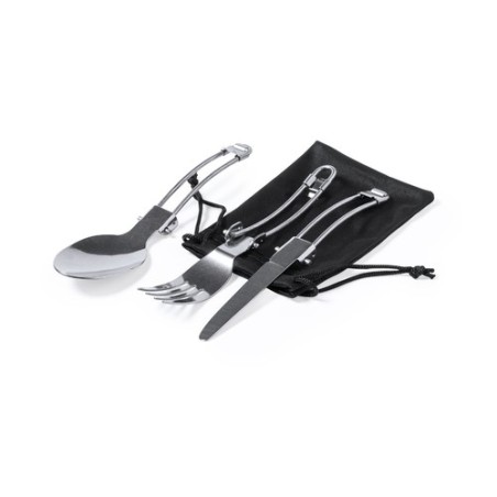 Set Pratique et Durable d'Ustensiles de Camping Sondic Matières : acier inoxydable Couleurs : noir goodies publicitaire événemen