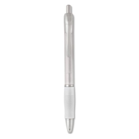 Stylo bille  avec grip en caoutchouc - MANORS Matières : ABS Couleurs : blanc transparent personnalisable avec votre logo
