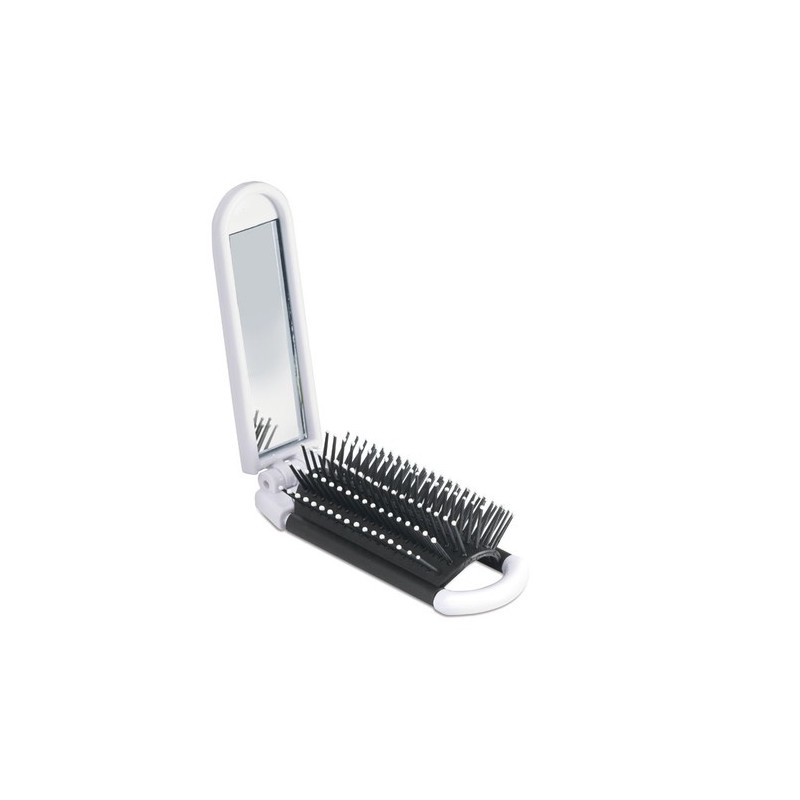 Brosse pliable  avec miroir personnalisée - ALWAYS Matières : ABS Couleurs : blanc personnalisable avec votre logo