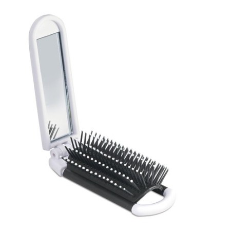 Brosse pliable  avec miroir personnalisée - ALWAYS Matières : ABS Couleurs : blanc personnalisable avec votre logo