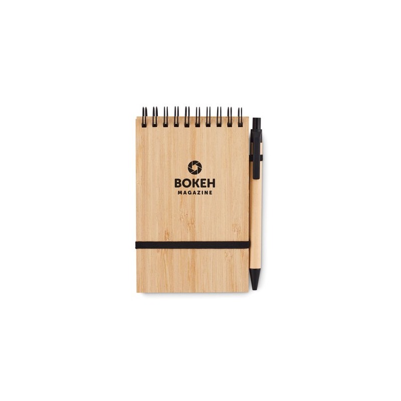 Bloc-Notes A6 Éco-responsable Pratique en Bambou - Personnalisé SONORABAM Matières : papier recyclé Couleurs : noir impression h
