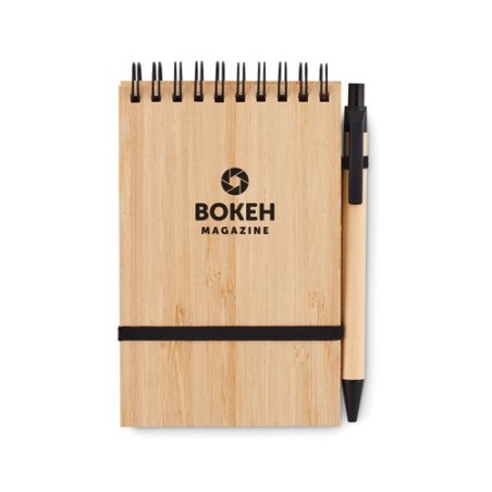 Bloc-Notes A6 Éco-responsable Pratique en Bambou - Personnalisé SONORABAM Matières : papier recyclé Couleurs : noir impression h