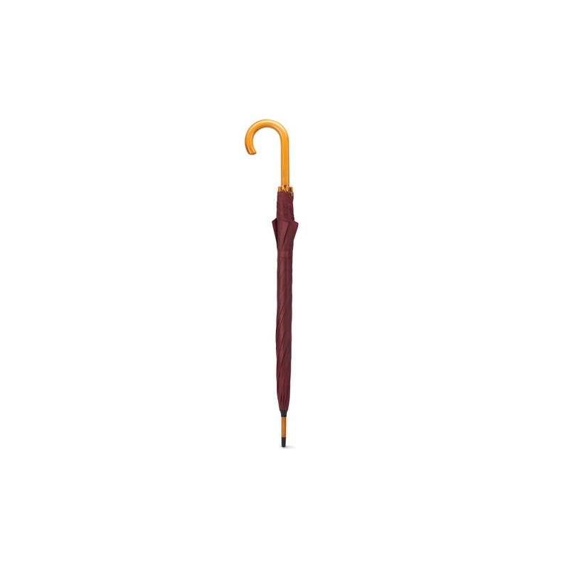 Parapluie Éco-responsable avec Poignée en Bois - CUMULI Matières : bois Couleurs : bordeaux accessoire événementiel unique