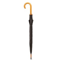 Parapluie Éco-responsable avec Poignée en Bois - CUMULI Matières : bois Couleurs : noir objet publicitaire robuste