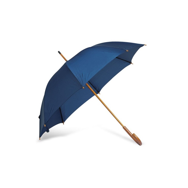 Parapluie Éco-responsable avec Poignée en Bois - CUMULI Matières : bois Couleurs : bleu personnalisation sur mesure