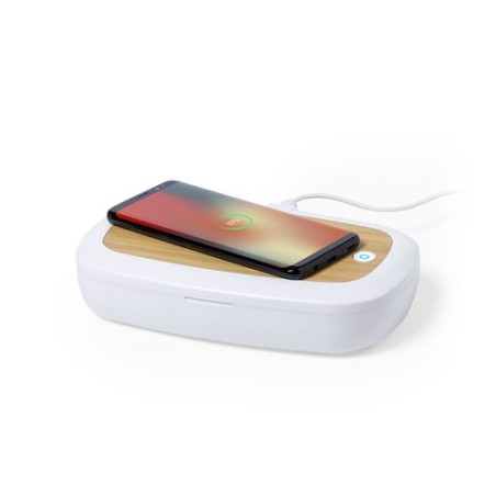 Stérilisateur UV Éco-responsable et Chargeur sans Fil Personnalisé - Strey Matières : bambou Couleurs : blanc cadeau entreprise 