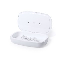 Stérilisateur UV Éco-responsable et Chargeur sans Fil Personnalisé - Strey Matières : bambou Couleurs : blanc marquage laser ult