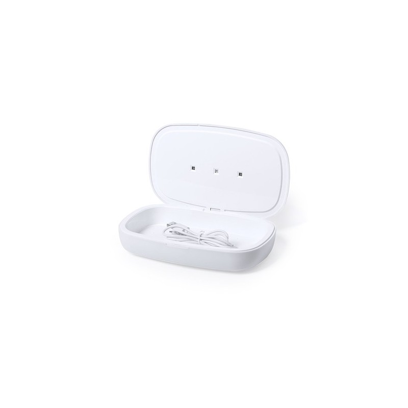 Stérilisateur UV Éco-responsable et Chargeur sans Fil Personnalisé - Strey Matières : bambou Couleurs : blanc marquage laser ult