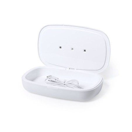 Stérilisateur UV Éco-responsable et Chargeur sans Fil Personnalisé - Strey Matières : bambou Couleurs : blanc marquage laser ult
