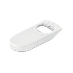 Décapsuleur et reboucheur personnalisé en acier inoxydable - BLABBY Matières : polystyrène (PS) Couleurs : blanc marquage laser 