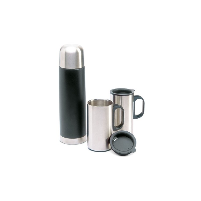 Bouteille thermos  avec 2 tasses - ISOSET Matières : acier inoxydable Couleurs : noir