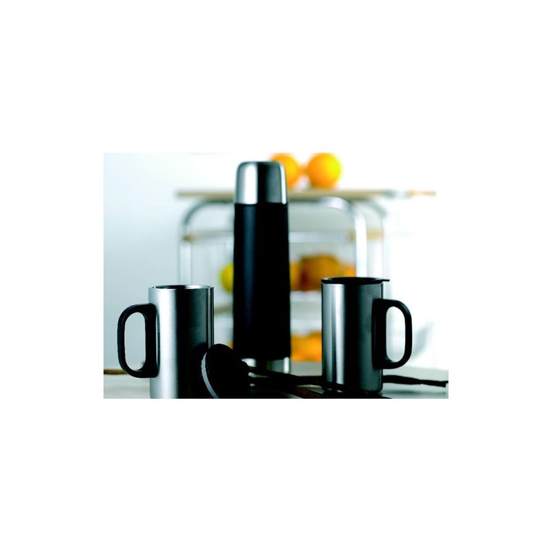 Bouteille thermos  avec 2 tasses - ISOSET Matières : acier inoxydable Couleurs : noir personnalisable avec votre logo