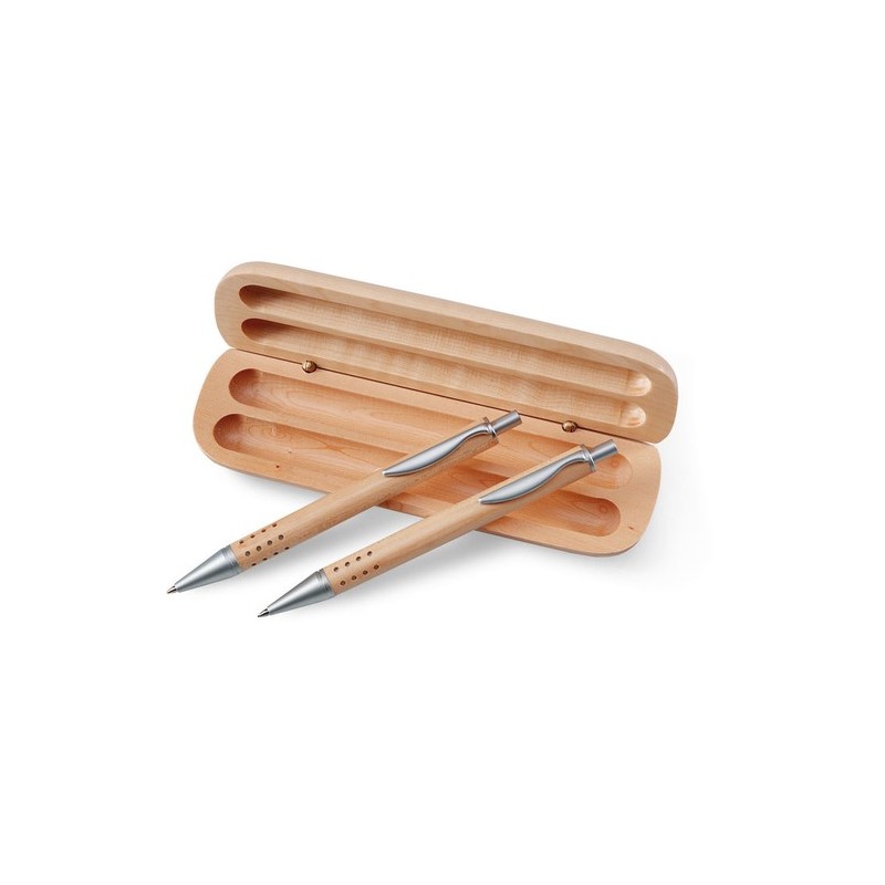 Ensemble personnalisé de stylos et porte-mines - DEMOIN Matières : métal Couleurs : bois