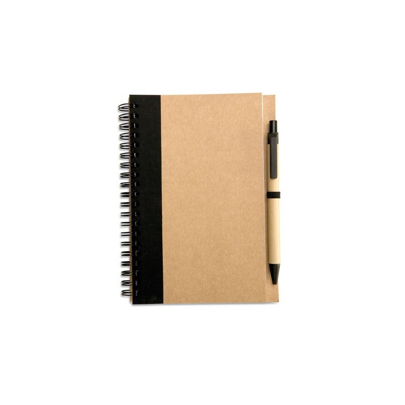 Bloc-notes recyclé avec stylo  SONORA PLUS Matières : papier recyclé Couleurs : noir