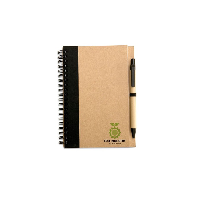 Bloc-notes recyclé avec stylo  SONORA PLUS Matières : papier recyclé Couleurs : noir cadeau collaborateur premium