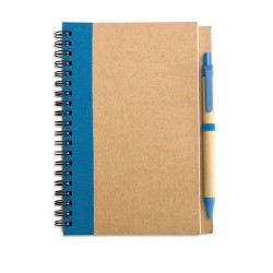 Bloc-notes recyclé avec stylo  SONORA PLUS Matières : papier recyclé Couleurs : bleu cadeau entreprise pas cher