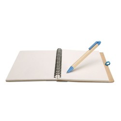 Bloc-notes recyclé avec stylo  SONORA PLUS Matières : papier recyclé Couleurs : bleu objet promotionnel éco-responsable