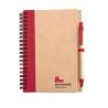 Bloc-notes recyclé avec stylo  SONORA PLUS Matières : papier recyclé Couleurs : rouge marquage laser ultra précis