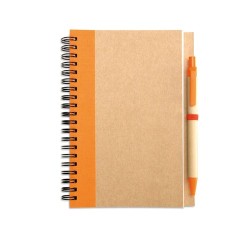 Bloc-notes recyclé avec stylo  SONORA PLUS Matières : papier recyclé Couleurs : orange goodies publicitaire événementiel