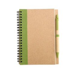 Bloc-notes recyclé avec stylo  SONORA PLUS Matières : papier recyclé Couleurs : vert citron personnalisable avec votre logo